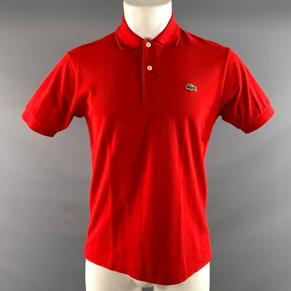 LACOSTE Size S Red Patch Cotton Spread Collar Polo